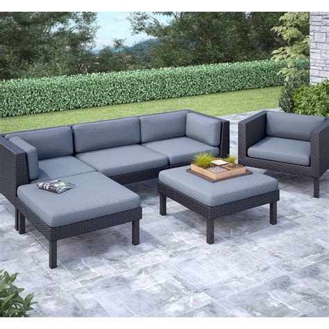 CorLiving Seattle Curved 6-Piece Sofa with Chaise Lounge and Chair Patio Set - Walmart.com