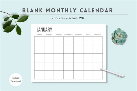 Blank Monthly Calendar, 2023 Printable Calendar, 2023 Landscape ...