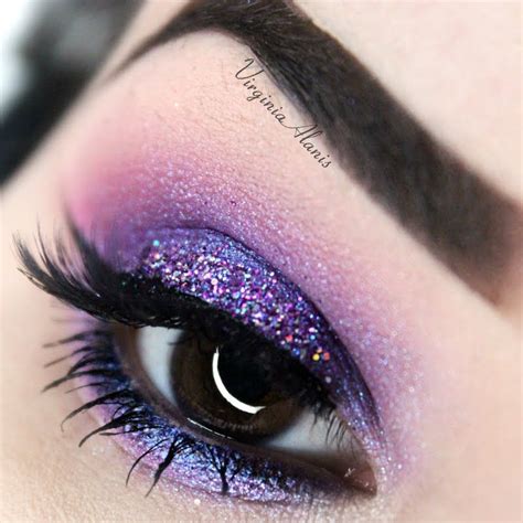 This night out ready look features a vibrant purple eyeshadow with a dash of glitter for accent ...