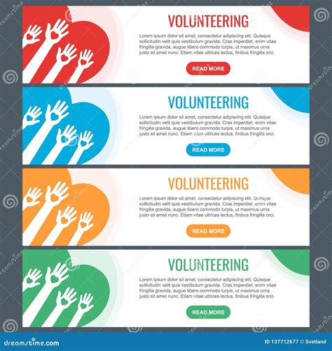 Volunteer Web Banner Templates. Hands with Hearts Stock Vector - Illustration of giving ...