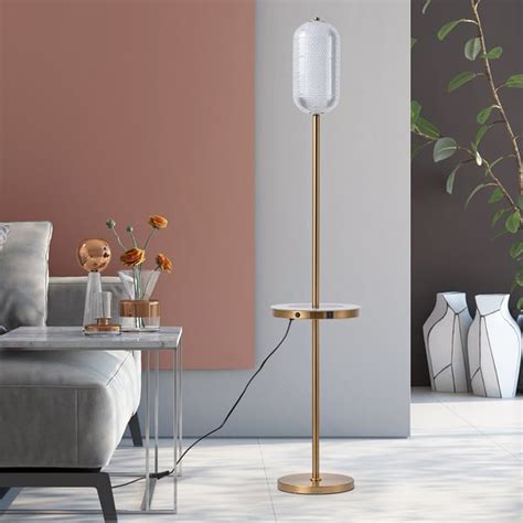 Modern USB LED Floor Lamp with Clear Shade Gold Standing Lamp for Living Room Bedroom | Homary