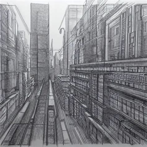 2 point perspective drawing of a cyberpunk city, | Stable Diffusion