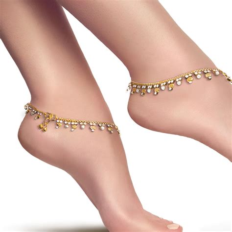 Duel On Jewel Indian Ethnic Gold Plated Payal Anklet Pair For Women in