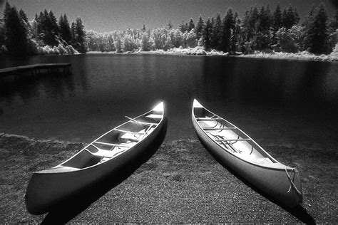 "Two Canoes" - Medium format film. Lovely halation on the canoes. Slr Camera, Dslr, Infrared ...