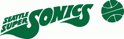 NBA Seattle Supersonics Primary Logo (1972) - Team name in green next to green basketball ...