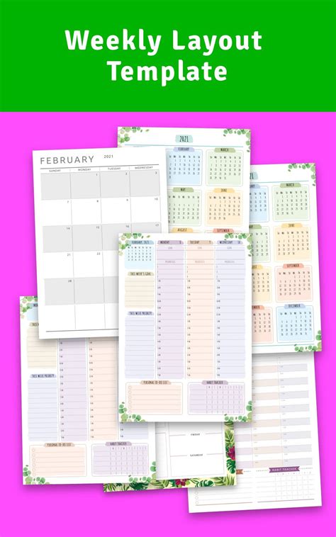 Use this Weekly Layout template to get things done easily and stay organized at work, college ...