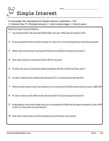 Simple Interest Worksheet 18 Worksheets