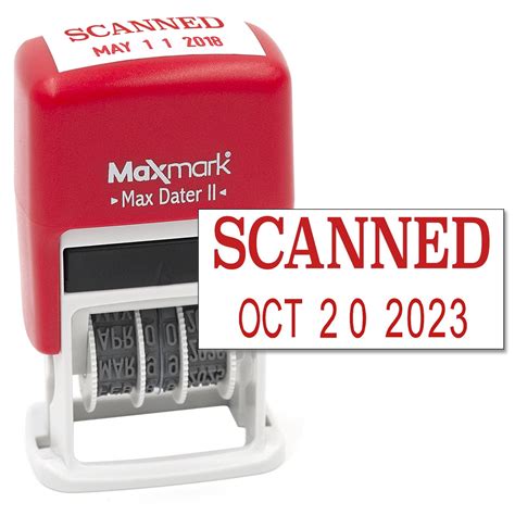 MaxMark Self-Inking Rubber Date Office Stamp with SCANNED Phrase & Date - RED INK (Max Dater II ...