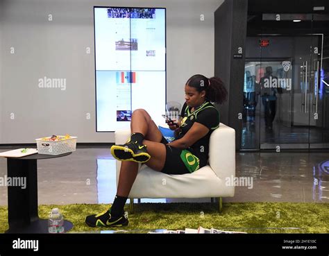 Oregon’s Nyara Sabally checking her social media during Pac-12 women's ...