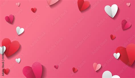 Pink romantic background with paper hearts of red, white and pink ...