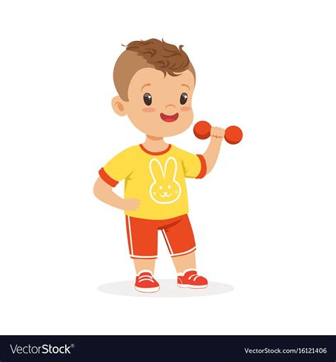 Boy exercising with dumbbell kid doing sports Vector Image | Children ...