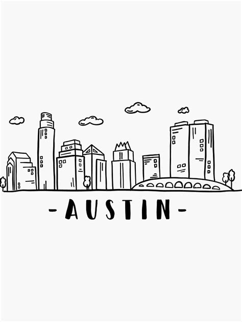 Austin Texas Skyline Cityscape Travel Sticker by DuxDesign | City drawing, Travel stickers ...