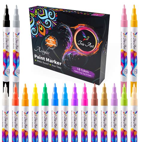 Acrylic Paint Pens Set of 18 Vibrant Color Markers Kit For Rock Painting, Ceramic, Stone ...