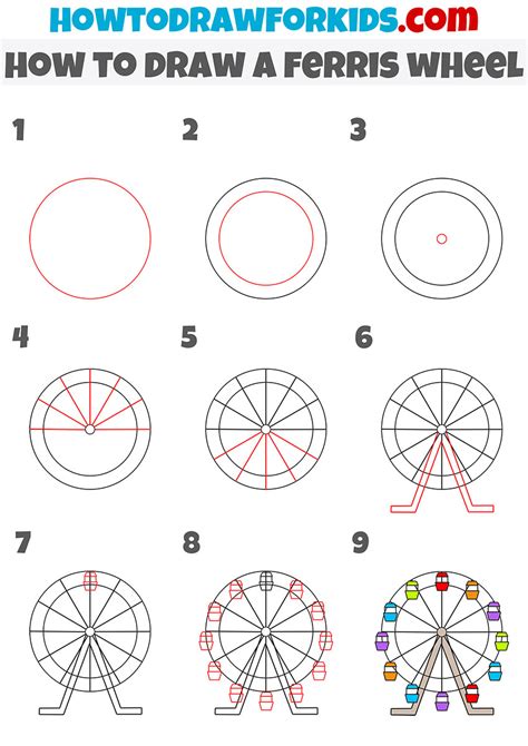 How to Draw a Ferris Wheel - Easy Drawing Tutorial For Kids