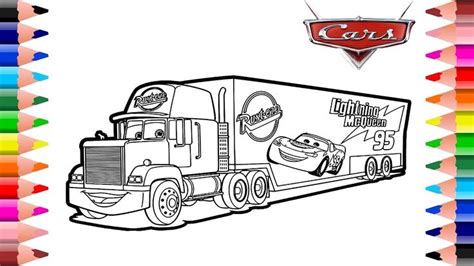 Disney Pixar cars Mack truck coloring pages | Coloring pages for kids | ... | Truck coloring ...