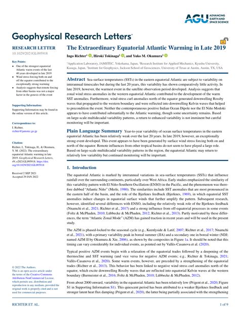 (PDF) The Extraordinary Equatorial Atlantic Warming in Late 2019