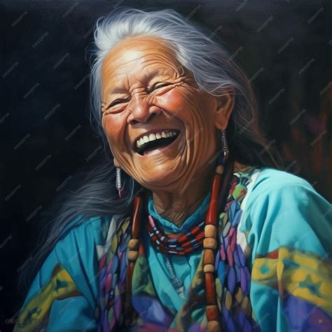 Premium AI Image | A painting of an old woman with a colorful shirt on it