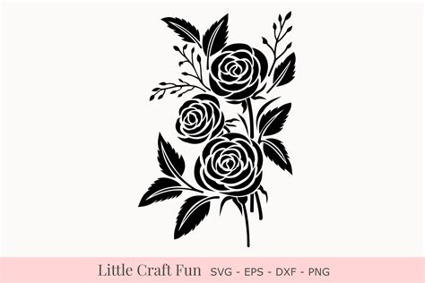 Rose Flowers Silhouette Svg, Rose Florals Silhouette