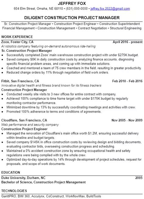 Construction Resume Example | Leet Resumes