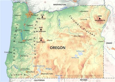 Physical map of Oregon