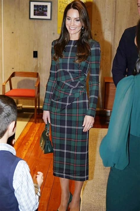 Kate Middleton 2023 Plaid Long Sleeves Bodycon Midi Dress ...