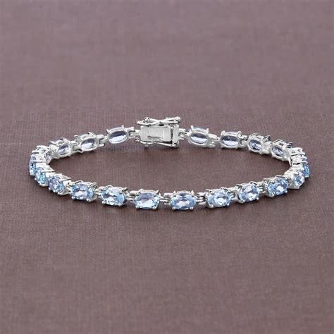 Blue Topaz Bracelet, Natural Blue Topaz Bracelet, Blue Topaz Oval Sterling Silver Tennis ...