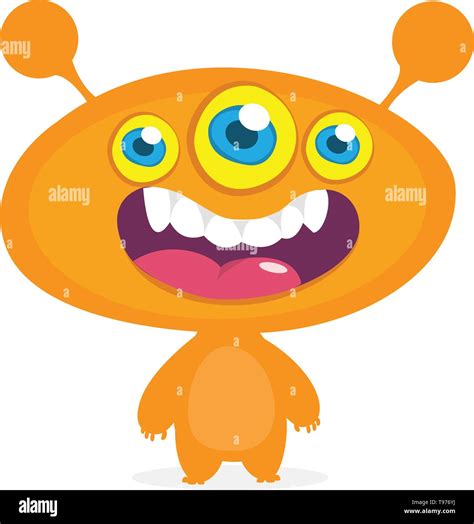 Cool cartoon alien with three eyes. Vector orange monster illustration ...