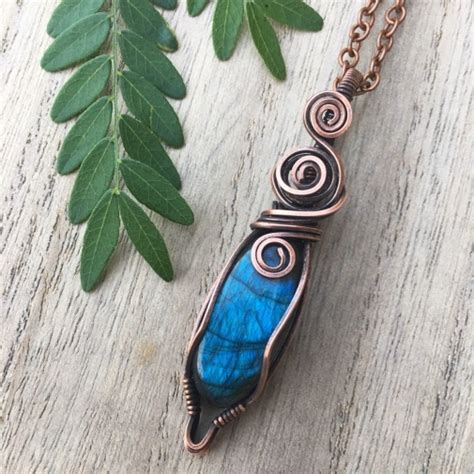 Wire wrapped labradorite pendant - copper necklace talisman amulet gypsy...