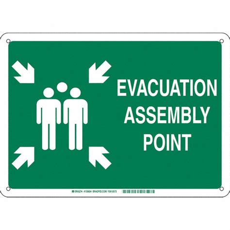 BRADY Evacuation, Assembly or Shelter, No Header, Aluminum, 18" x 24", With Mounting Holes ...