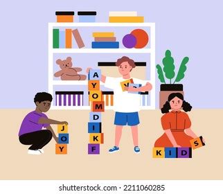 Children Playing Blocks Nursery Kids Playing Stock Vector (Royalty Free ...