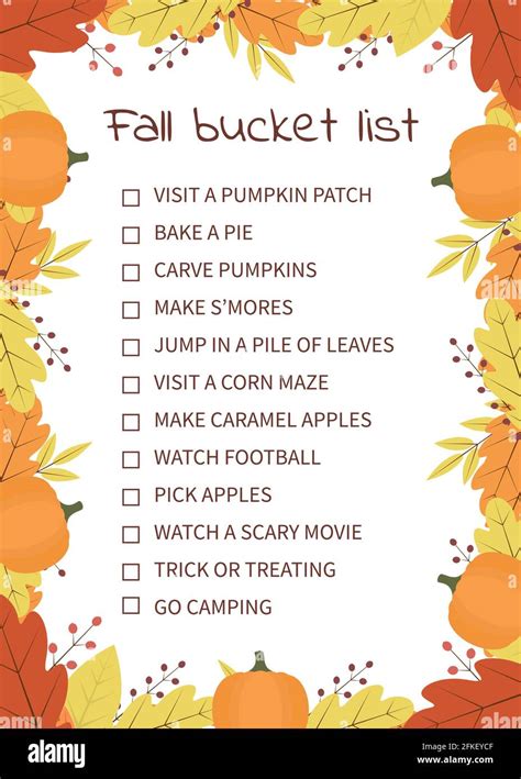 Fall bucket list. Funny autumn things to do checklist. Seasonal ...