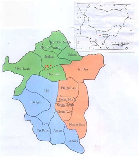 Map of Enugu State of Nigeria showing the study area (SA). | Download ...