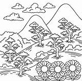 Print Design Nature Landscape Outline Coloring Page 12673533 Vector Art  sketch template