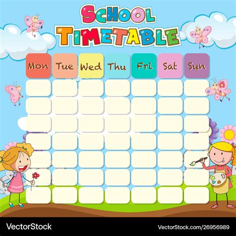 School timetable template Royalty Free Vector Image