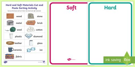 Hard and Soft Materials Cut and Paste Sorting Activity - sorting