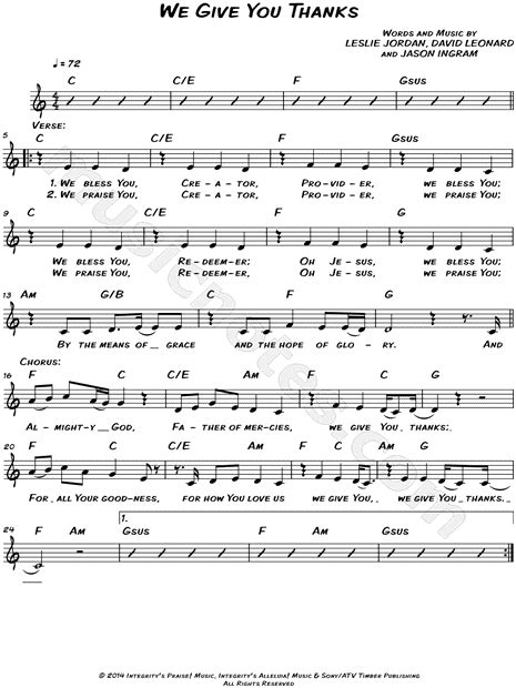 All Sons & Daughters "We Give You Thanks" Sheet Music (Leadsheet) in C Major (transposable ...