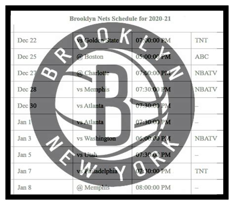 Printable Brooklyn Nets 2020-21 schedule (and TV schedule) - Interbasket