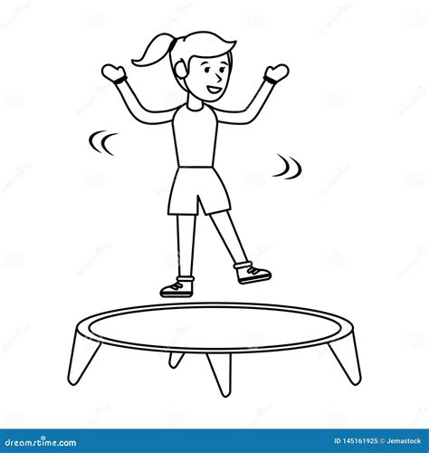 Athlete Jumping in Trampoline in Black and White Stock Vector ...