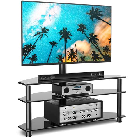 Rfiver Black Modern Glass TV Stand with Mount for TVs up to 70 inch, Black - Walmart.com ...