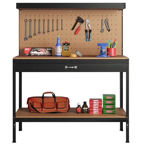 Buy Steel Garage Work Bench Workbench Storage With Drawers Pegboard and 12 Pegs Tool Box Shelf ...