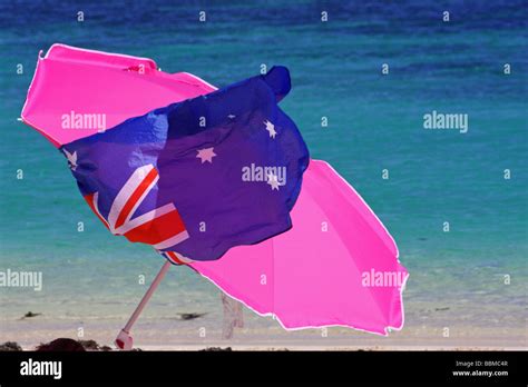 Australian flag on a sun beach umbrella. Western Australia Stock Photo - Alamy