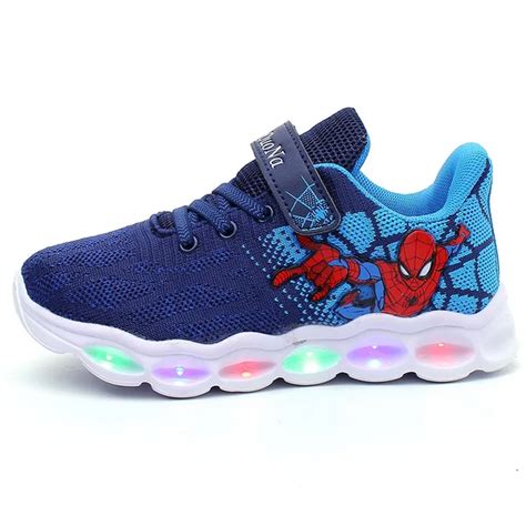 Spiderman Led Light Up Shoes Kids Hook & Loop Colorful Light Boys Girls Glowing Shoes 2019 NEW ...