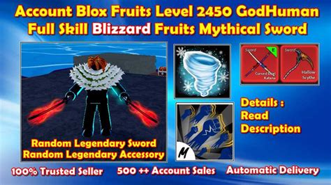 Blox Fruit Level 2450 GodHuman Full Skill Blizzard Fruits Cursed Dual Katana CDK Hallowscythe HS ...