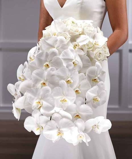 Bridal Orchid Cascade Bouquet of White Flowers by Carithers Flowers Atlanta