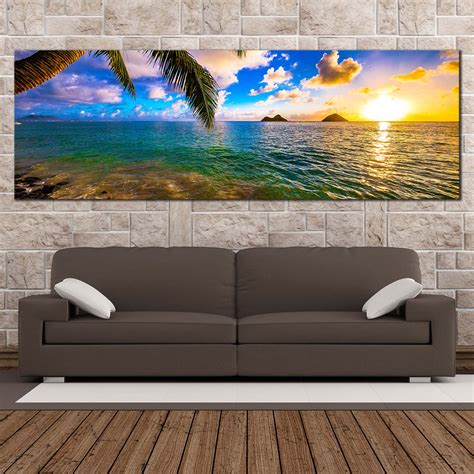 Hawaii Ocean Canvas Wall Art, Colorful Lanikai Beach Panoramic Canvas ...