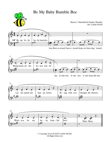 Be My Baby Bumble Bee - Easy/Beginner Piano By Henry Marshall And Stanley Murphy - Digital Sheet ...