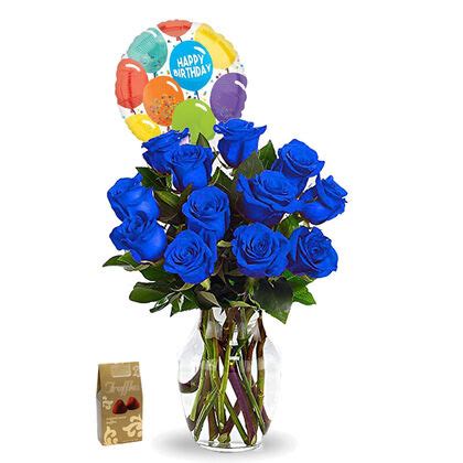 Happy Birthday Blue Roses Vase Arrangement a5092 | Flower Delivery ...