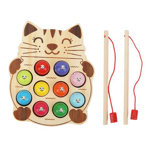 Magnetic Fishing Game Set, Wood Cat Base Fish Delicate Vivid Smoothly Surface Fishing Toy ...