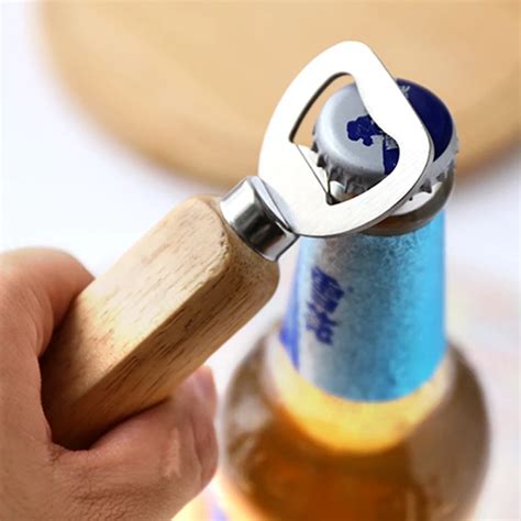 Beer Bottle Opener Wood Handle Stainless Steel Beer Cap Opener Vintage Soft Drink Soda Cider ...