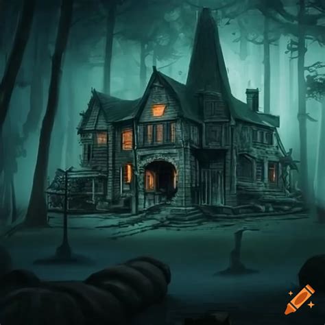 Image of a dark forest mansion
